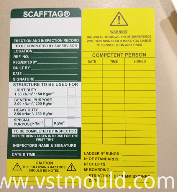 China Manufacturer Plastic Scaffolding Tag Holder with Tag and Marker Pens